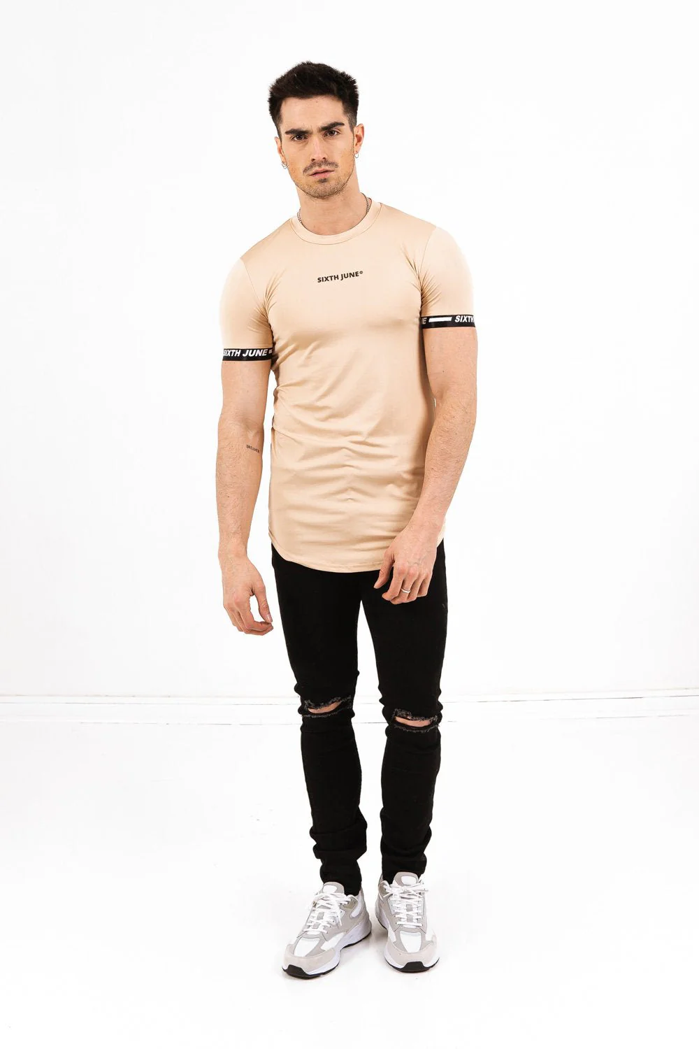 T-shirt moulant logo élastique Beige - Image 2