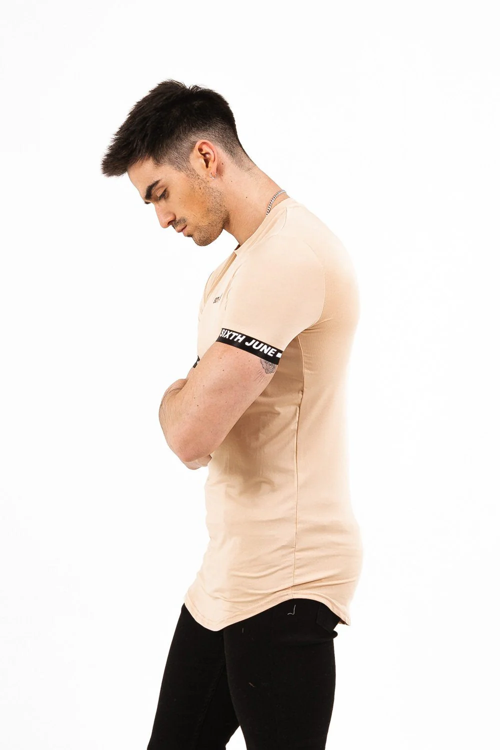 T-shirt moulant logo élastique Beige - Image 3