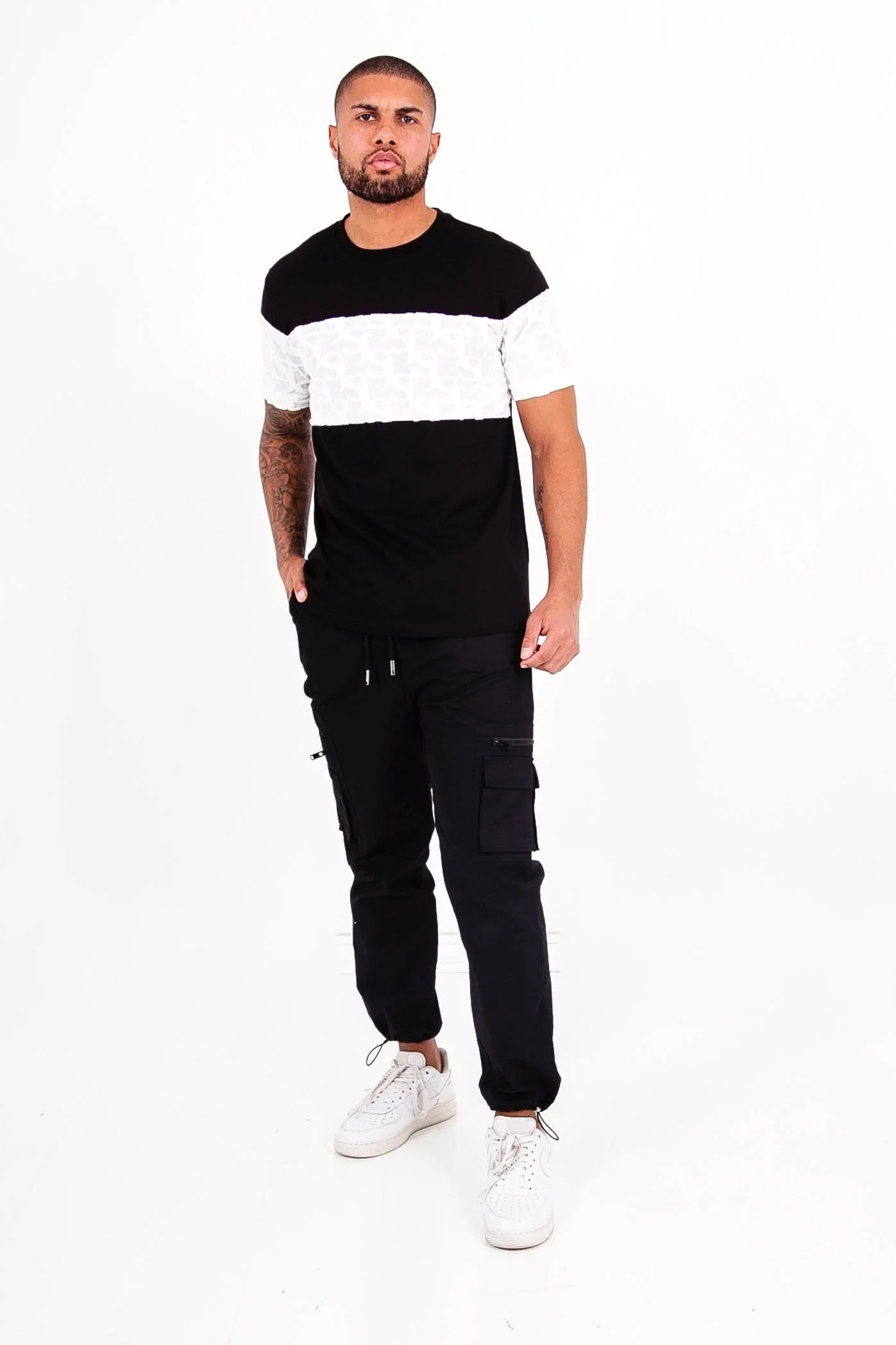 T-shirt bande monogramme tissée Noir - Image 2
