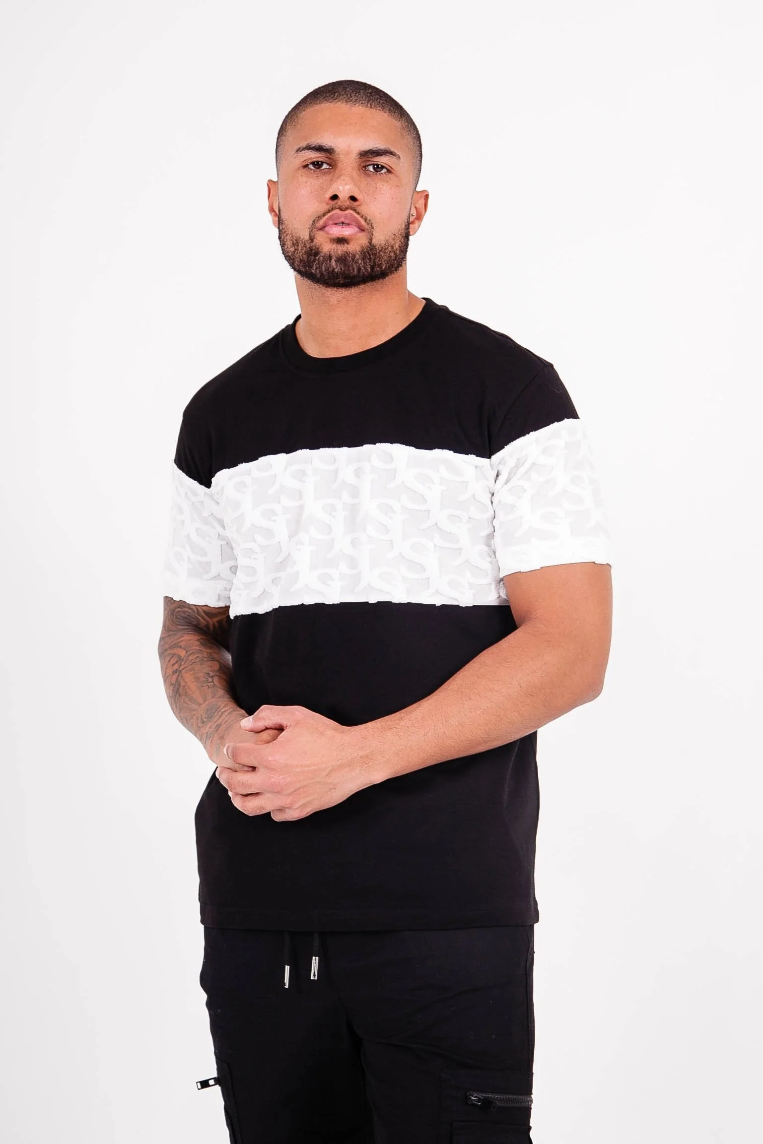 T-shirt bande monogramme tissée Noir - Image 4