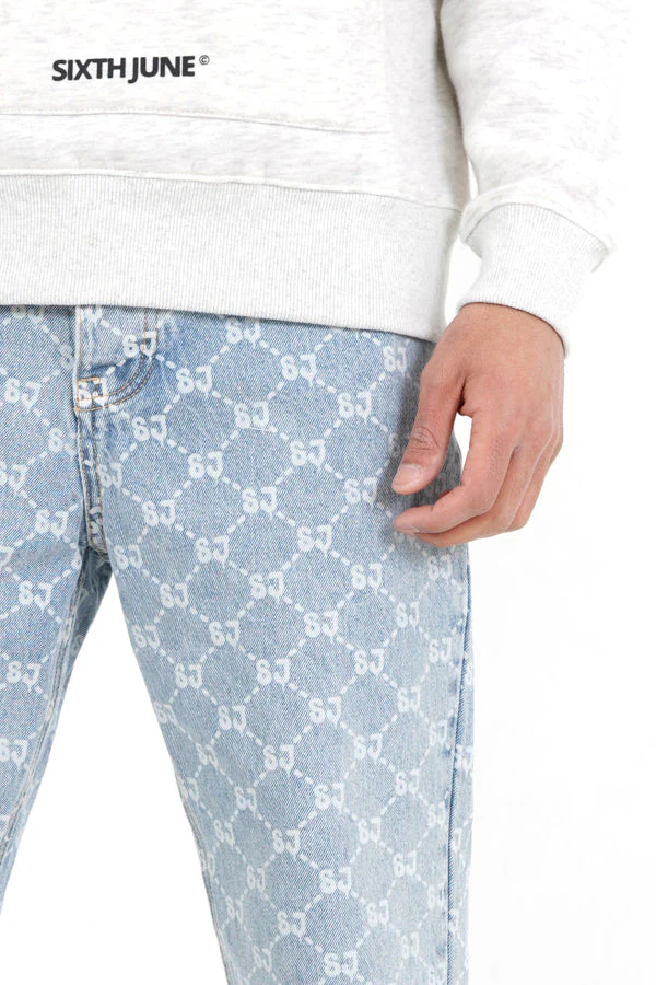 Jean droit monogramme délavé Bleu - Image 3