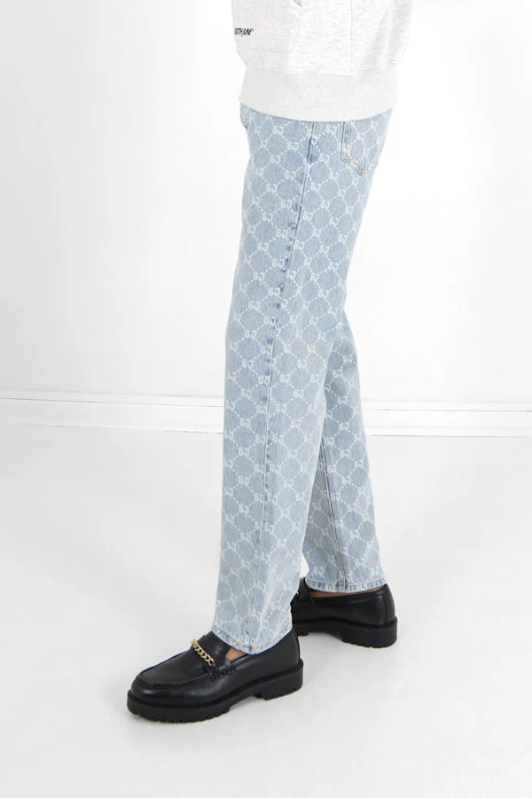 Jean droit monogramme délavé Bleu - Image 4