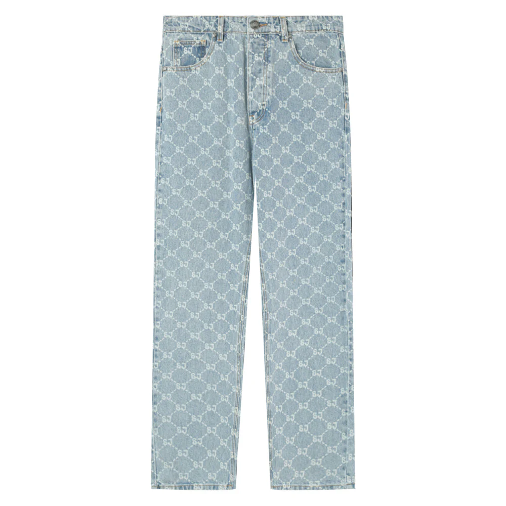 Jean droit monogramme délavé Bleu - Image 6