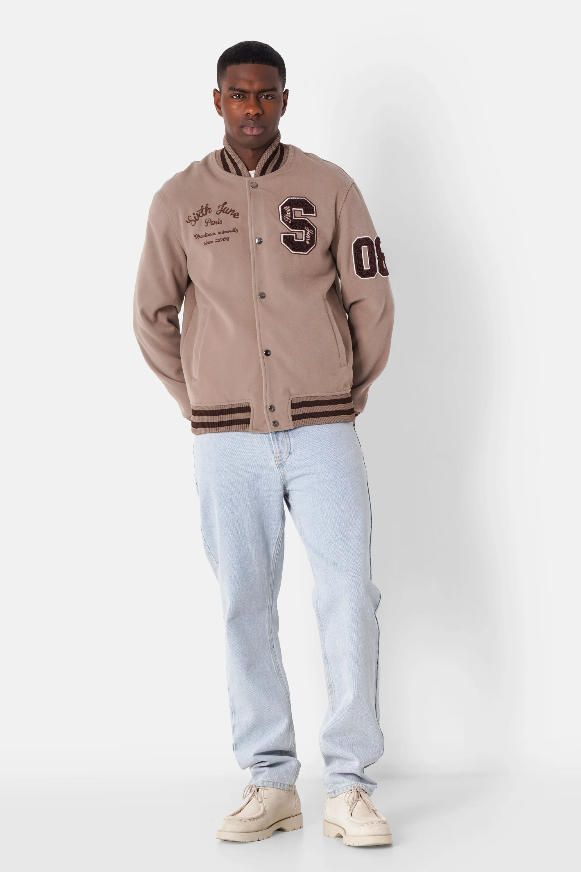 Veste teddy universitaire brodé Marron clair - Image 2