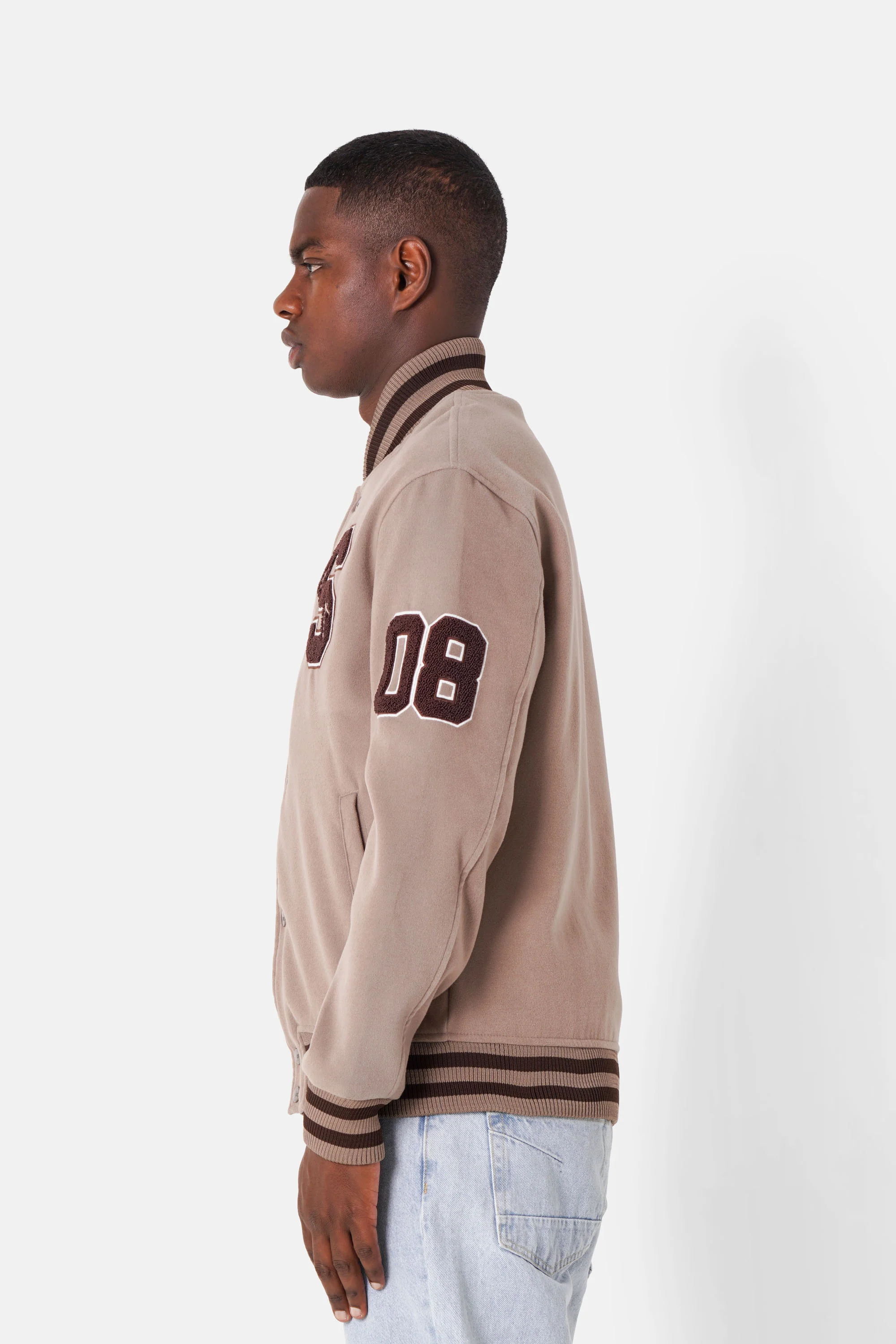 Veste teddy universitaire brodé Marron clair - Image 3