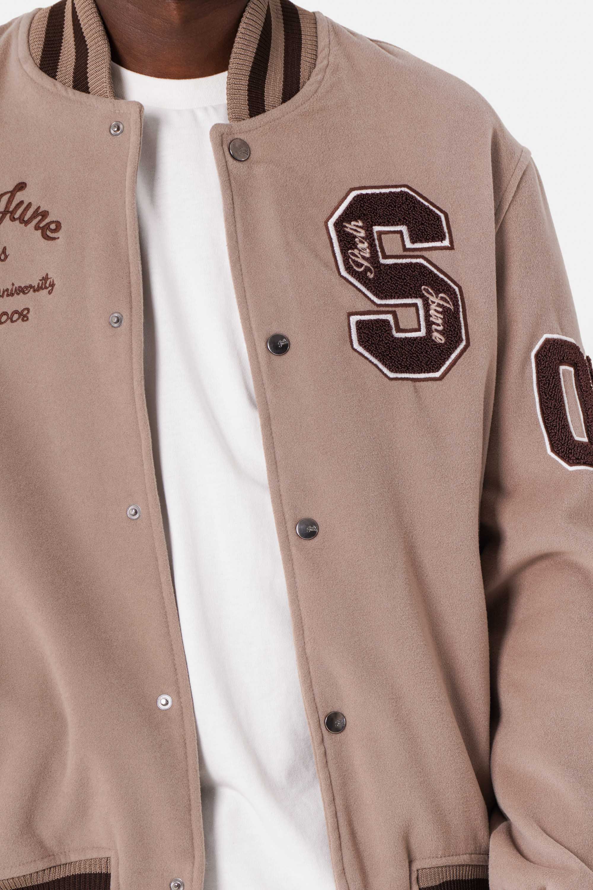 Veste teddy universitaire brodé Marron clair - Image 4
