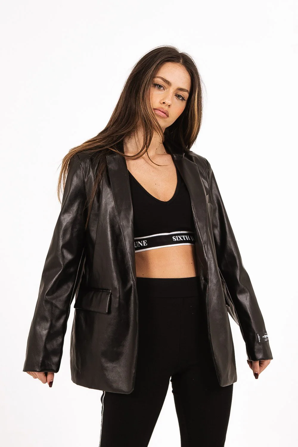 Veste blazer simili cuir noir