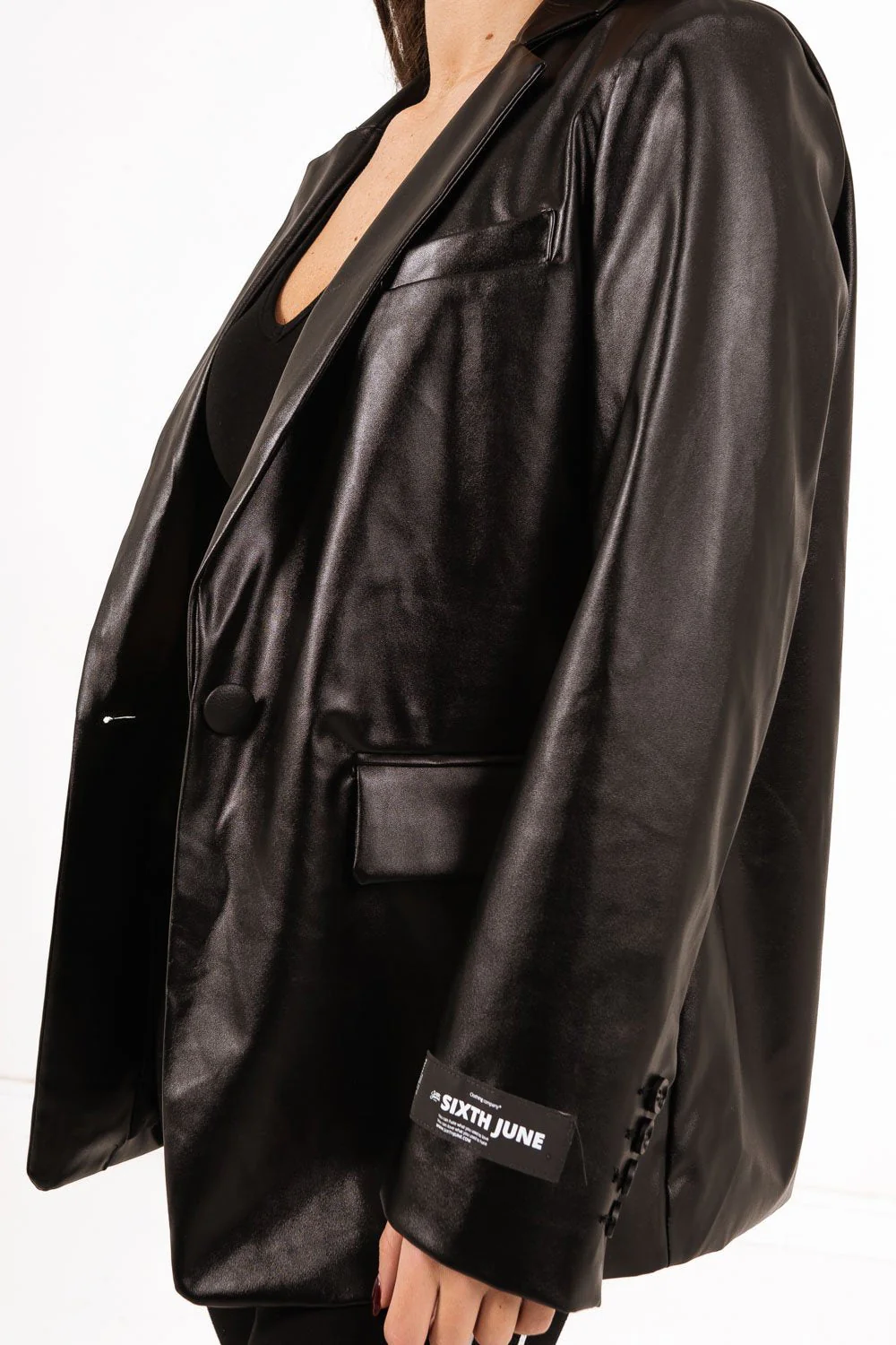 Veste blazer simili cuir noir - Image 3
