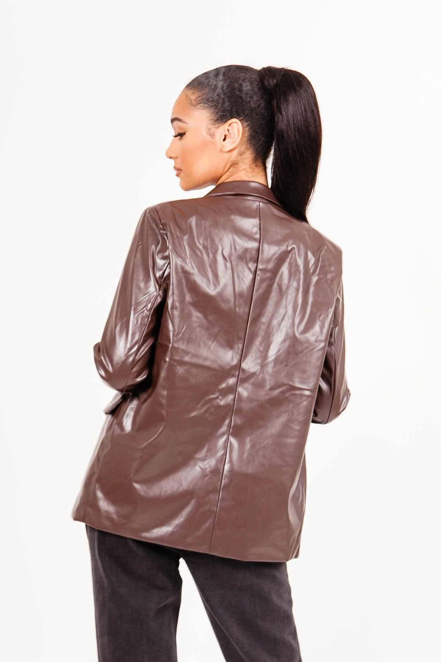 Veste blazer simili cuir Marron - Image 6