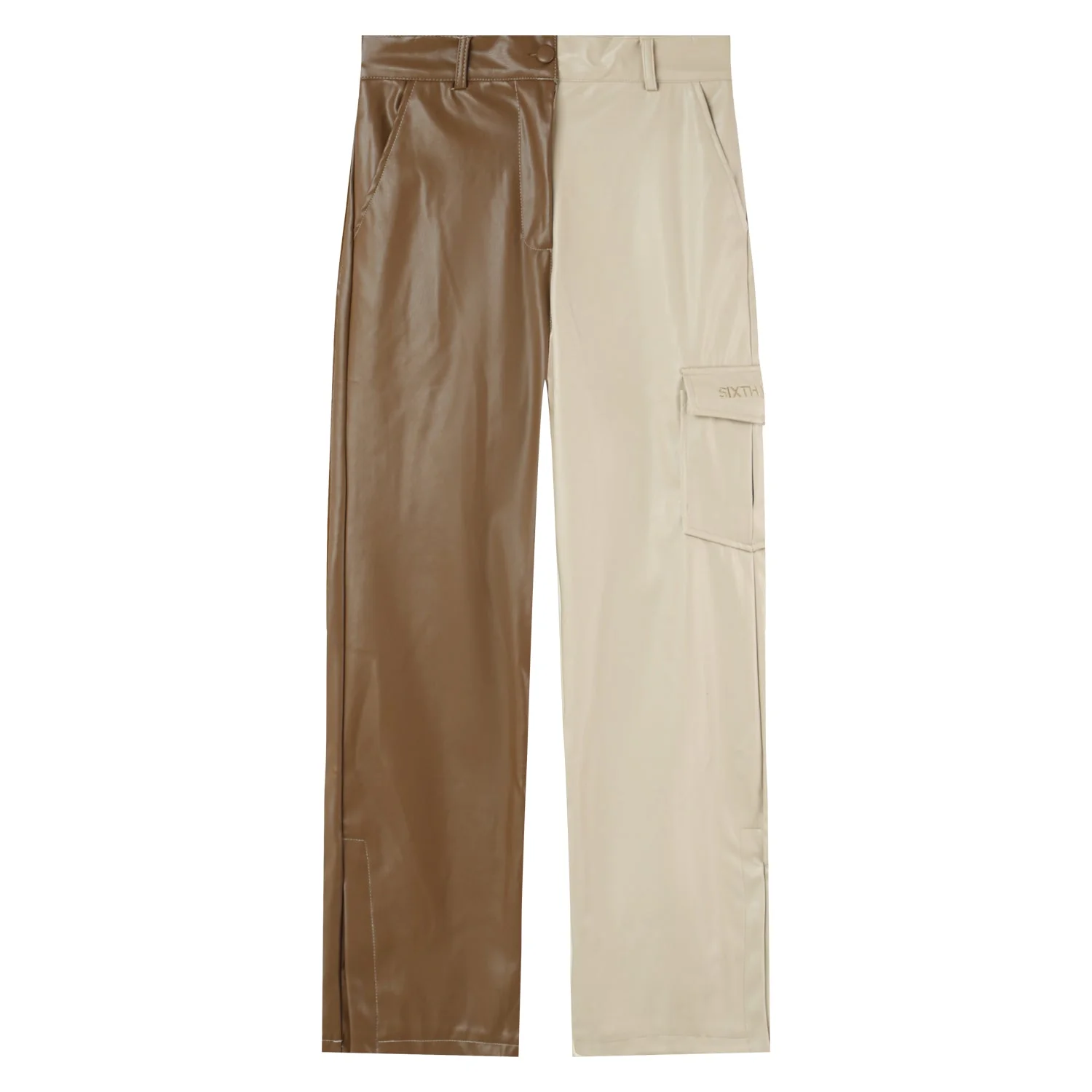Pantalon bicolore simili cuir Beige - Image 6