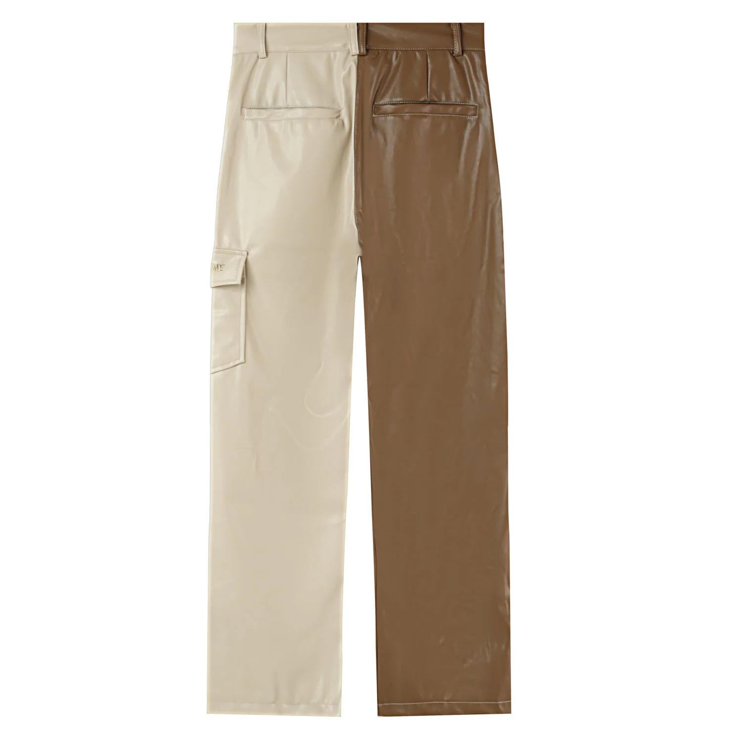 Pantalon bicolore simili cuir Beige - Image 7
