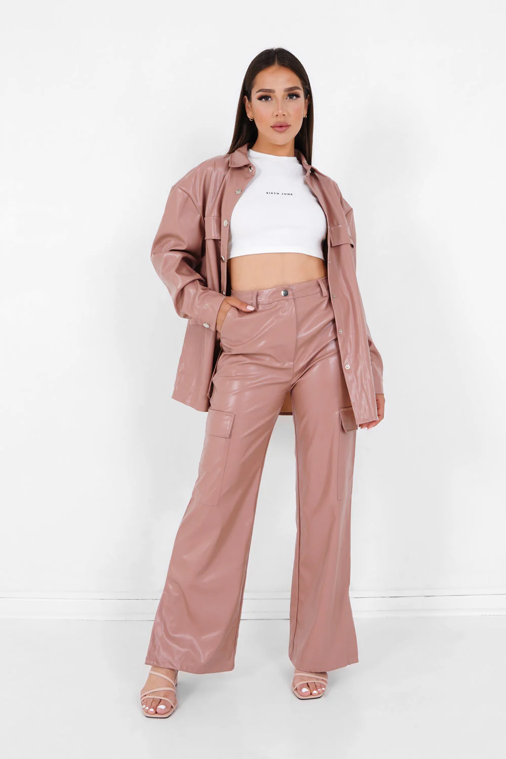 Pantalon simili cuir fentes Rose - Image 2