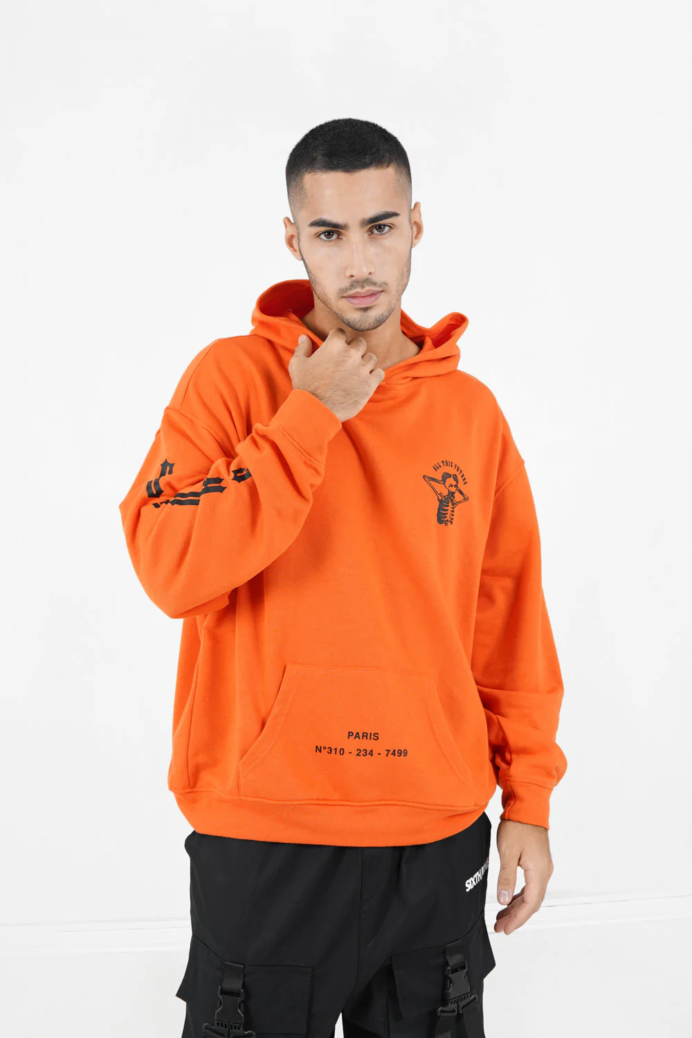 Sweat capuche squelette gothique Orange - Image 5