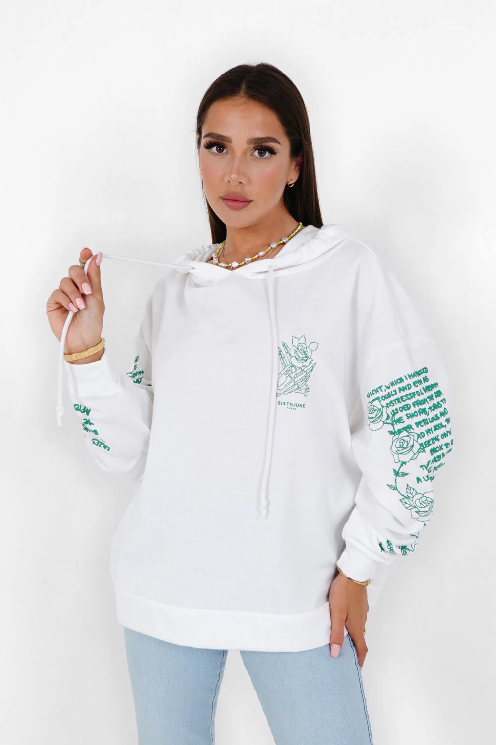 Sweat capuche squelette Blanc - Image 5