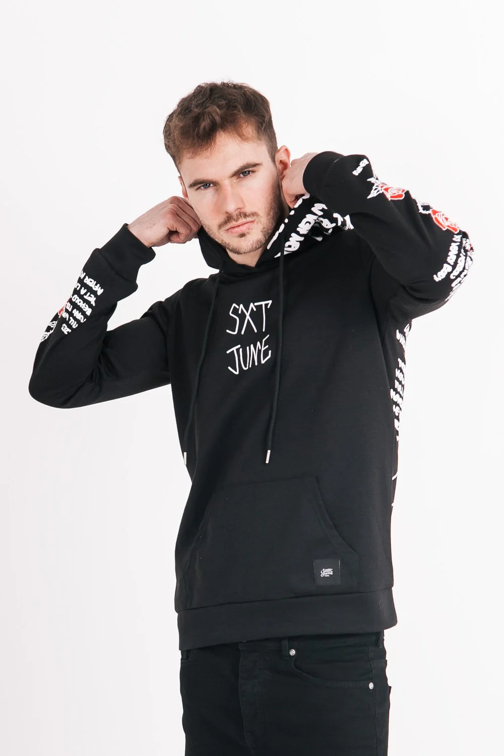 Sweat capuche imprimé tête de mort Noir blanc - Image 3