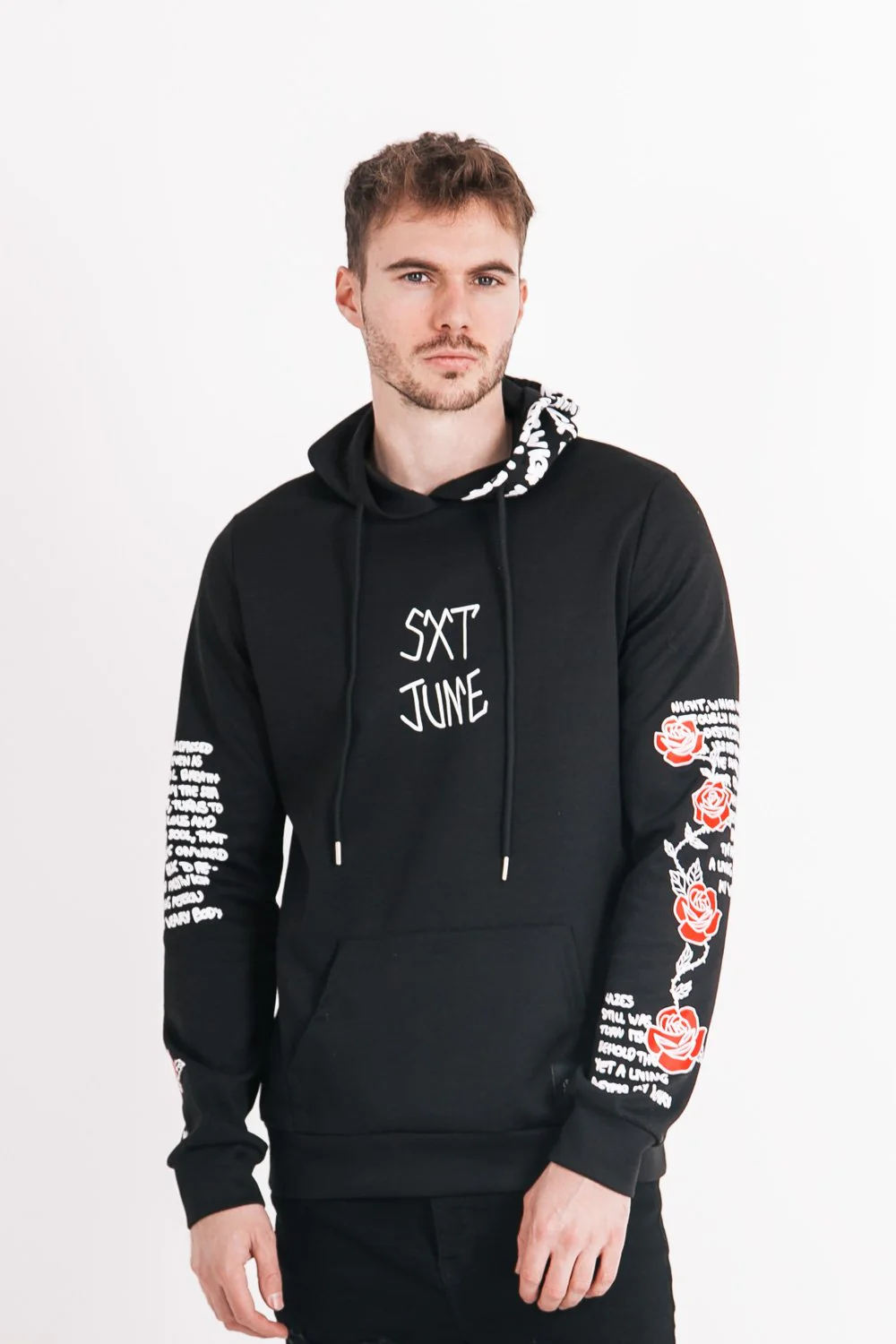 Sweat capuche imprimé tête de mort Noir blanc - Image 5