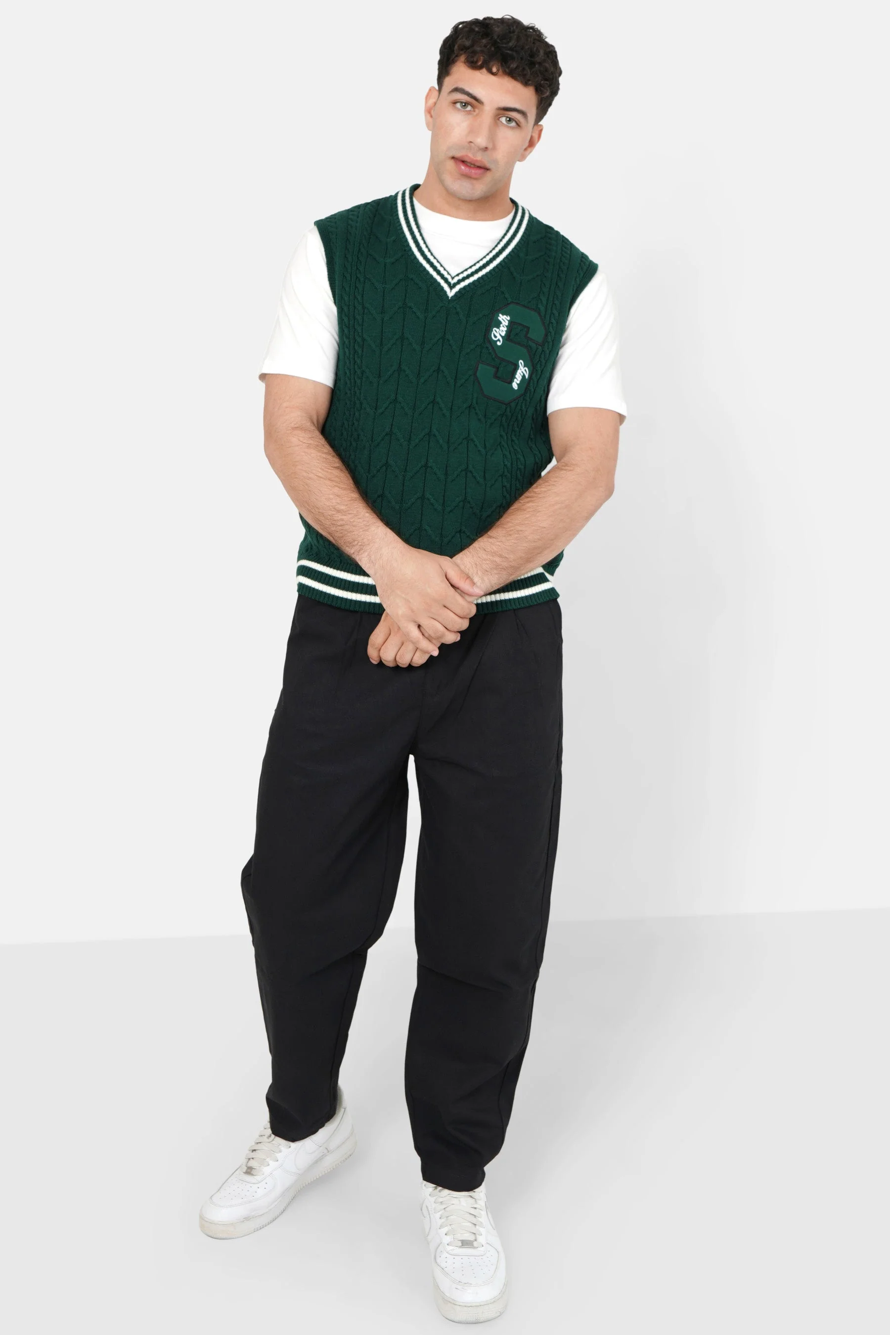 Pull sans manches maille broderie Vert foncé - Image 2