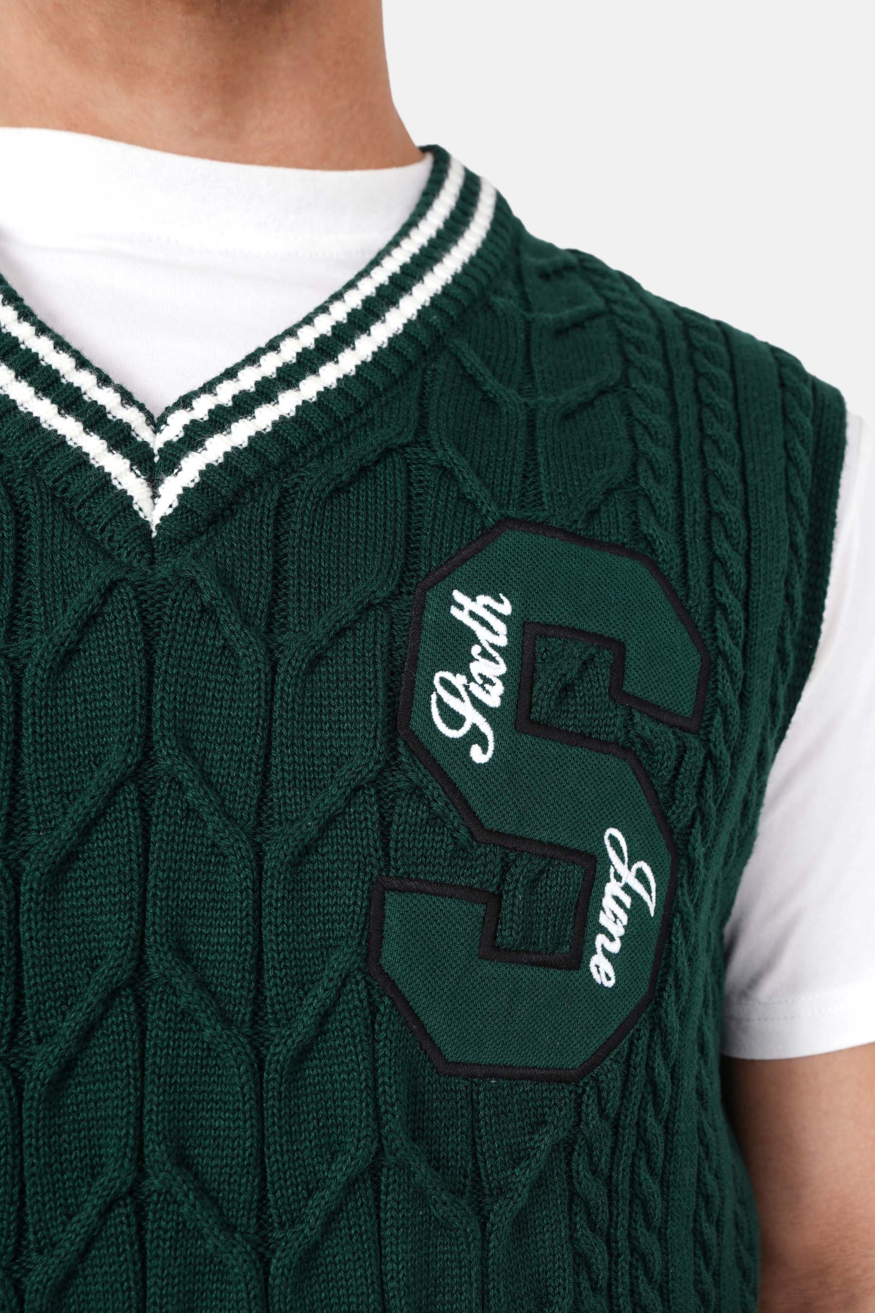 Pull sans manches maille broderie Vert foncé - Image 3