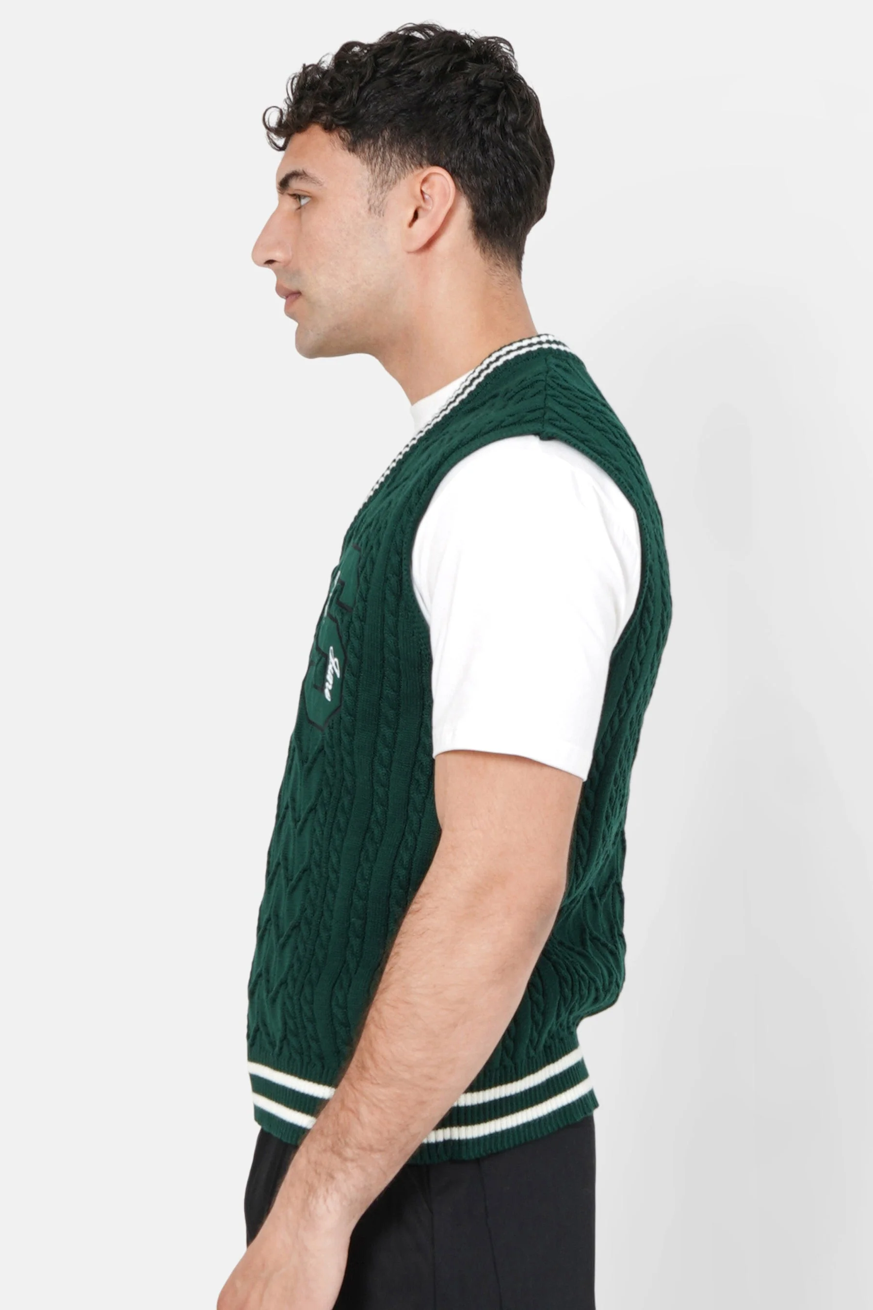 Pull sans manches maille broderie Vert foncé - Image 4