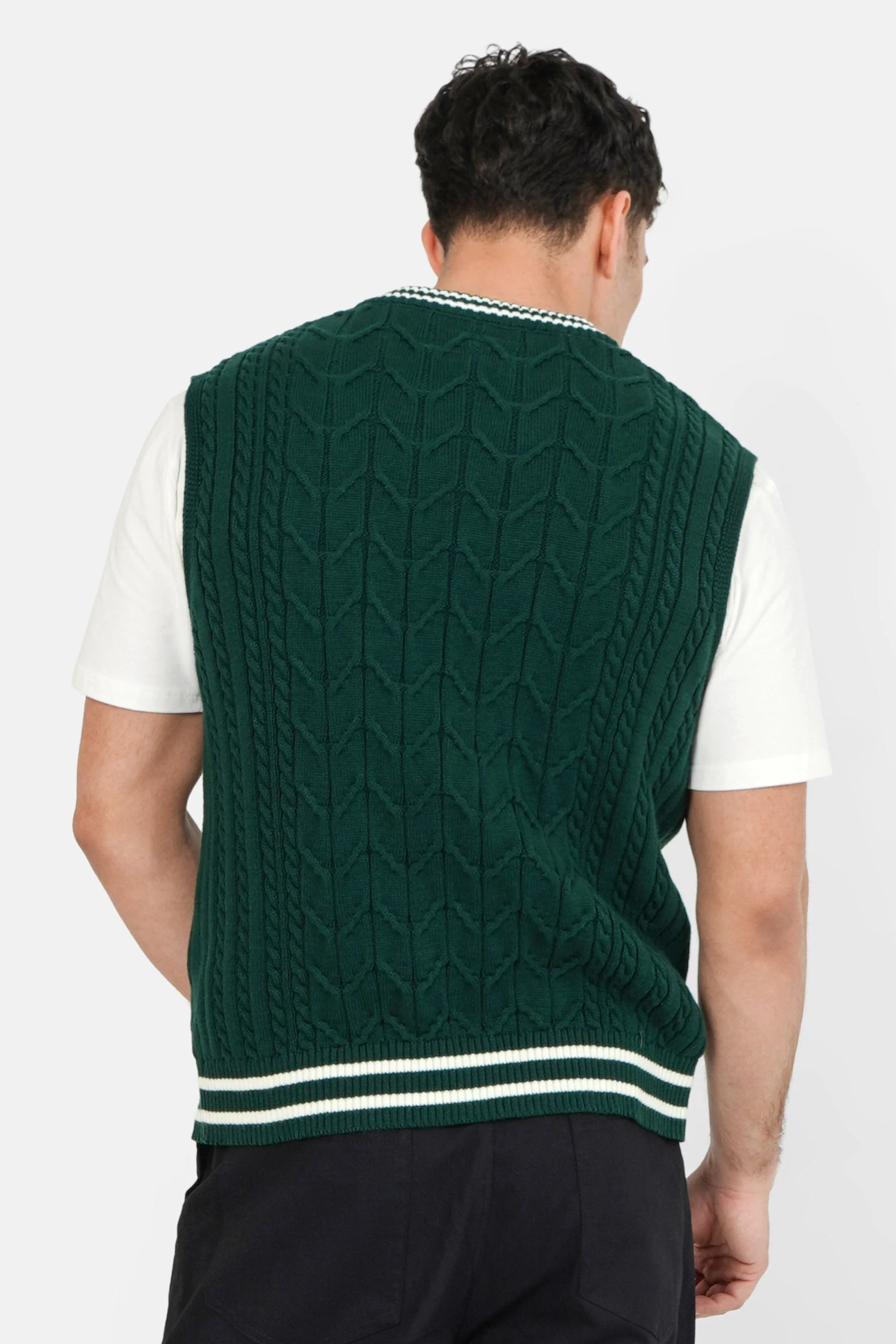 Pull sans manches maille broderie Vert foncé - Image 5