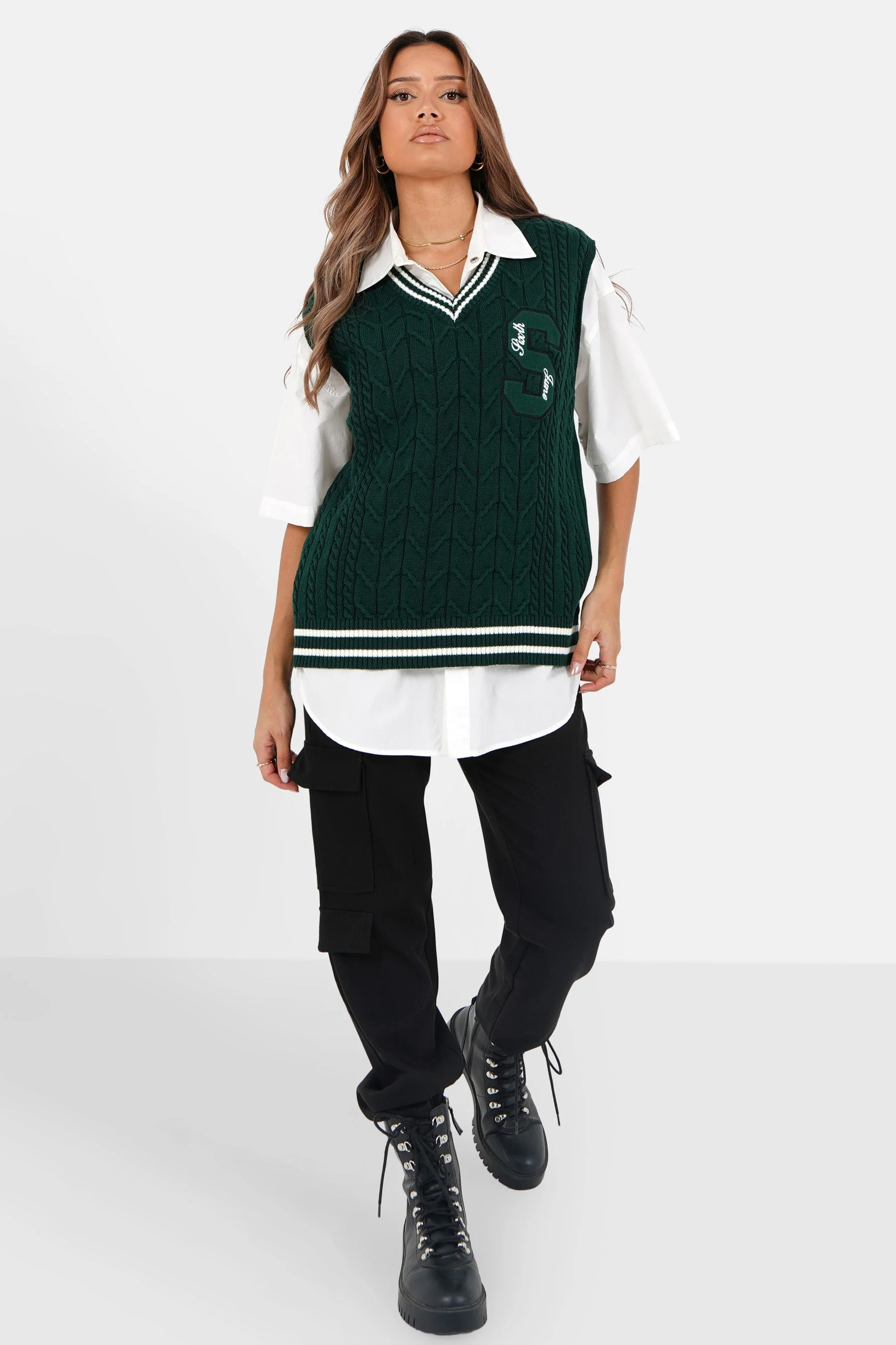 Pull sans manches maille broderie Vert foncé - Image 6