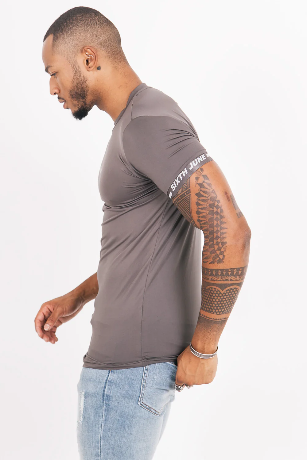 T-shirt maillot logo manche Gris - Image 3
