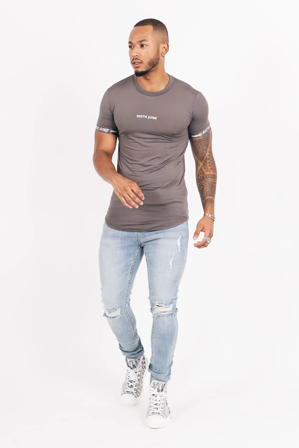 T-shirt maillot logo manche Gris - Image 5