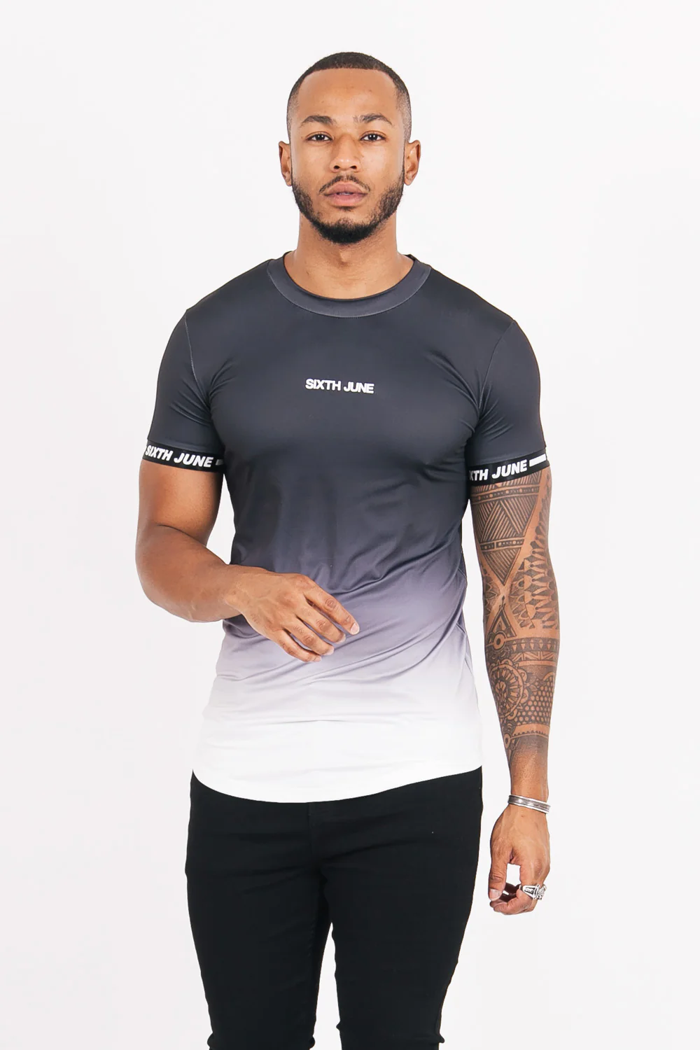 T-shirt maillot tie dye manche noir blanc - Image 2