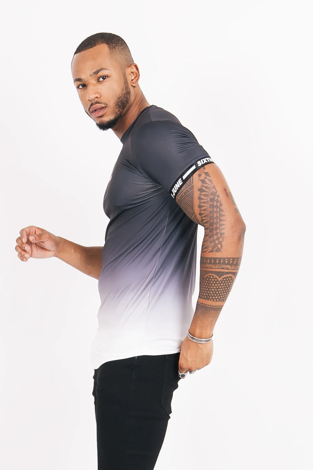 T-shirt maillot tie dye manche noir blanc - Image 3