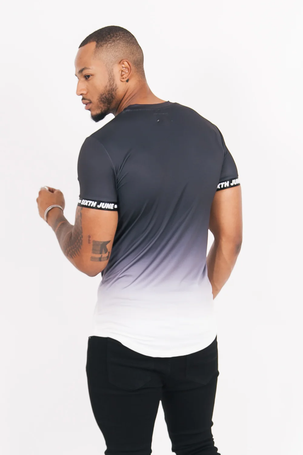 T-shirt maillot tie dye manche noir blanc - Image 4