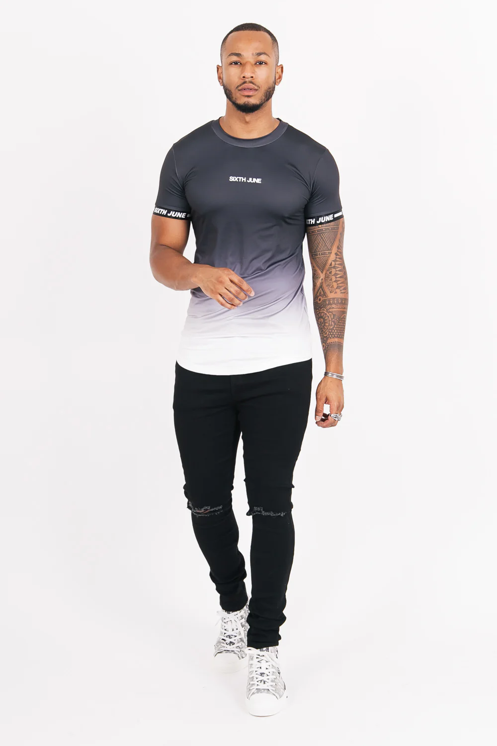 T-shirt maillot tie dye manche noir blanc - Image 5