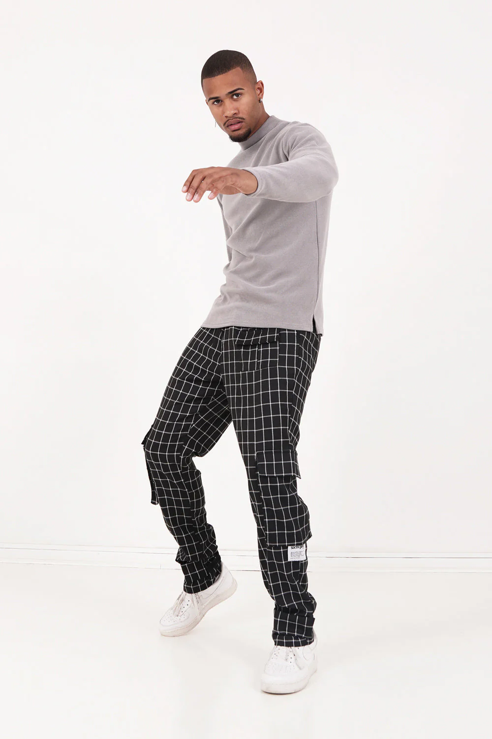 Pantalon cargo carreaux Noir - Image 2