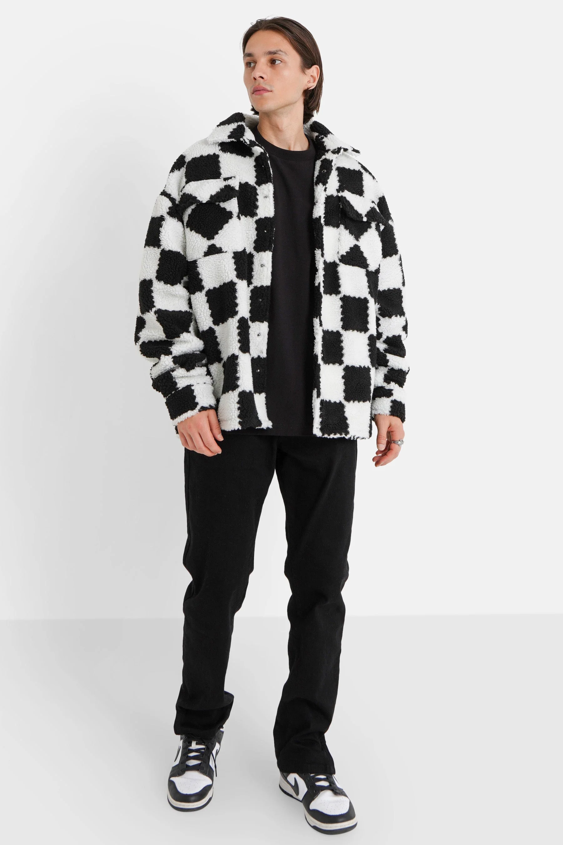 Veste sherpa damier Noir - Image 2