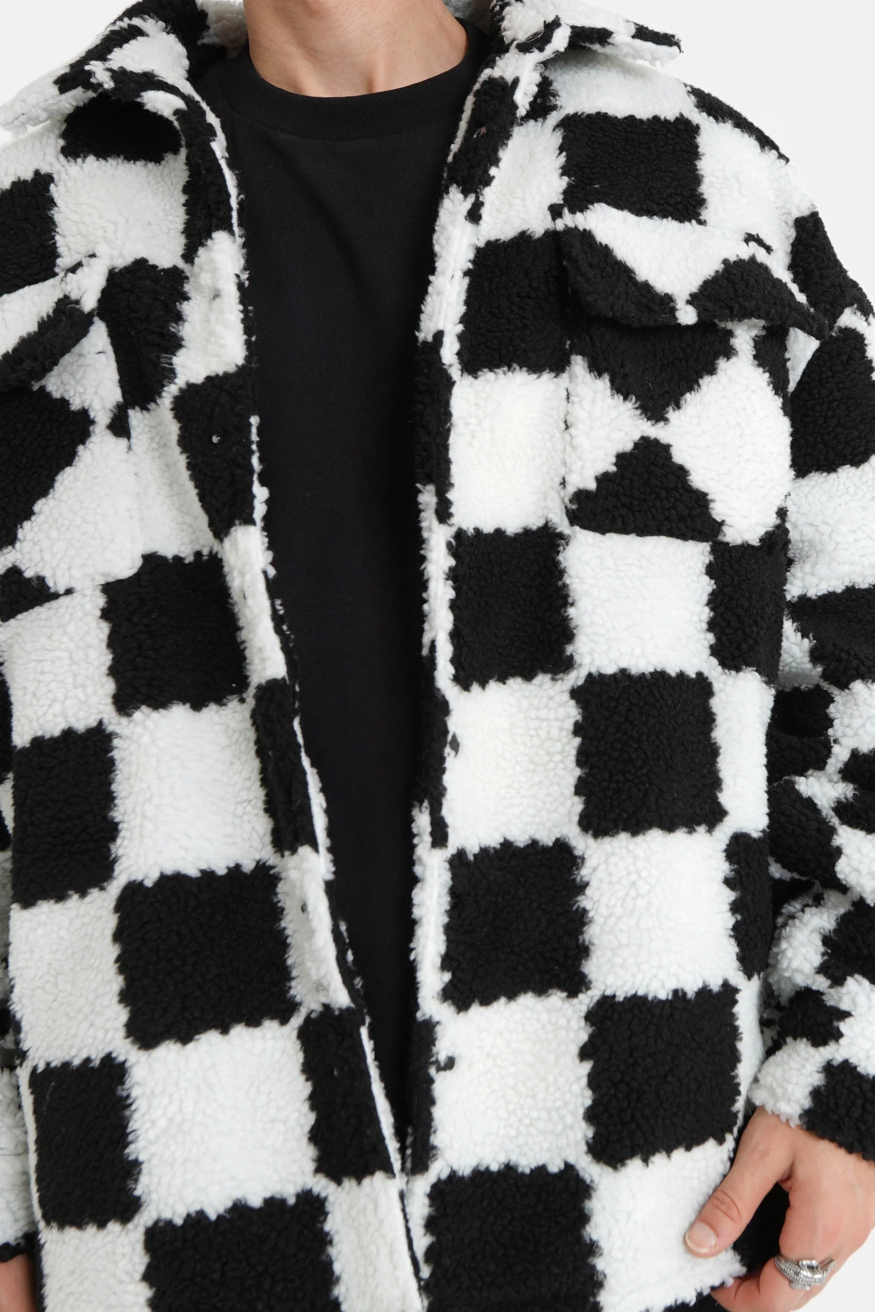 Veste sherpa damier Noir - Image 3