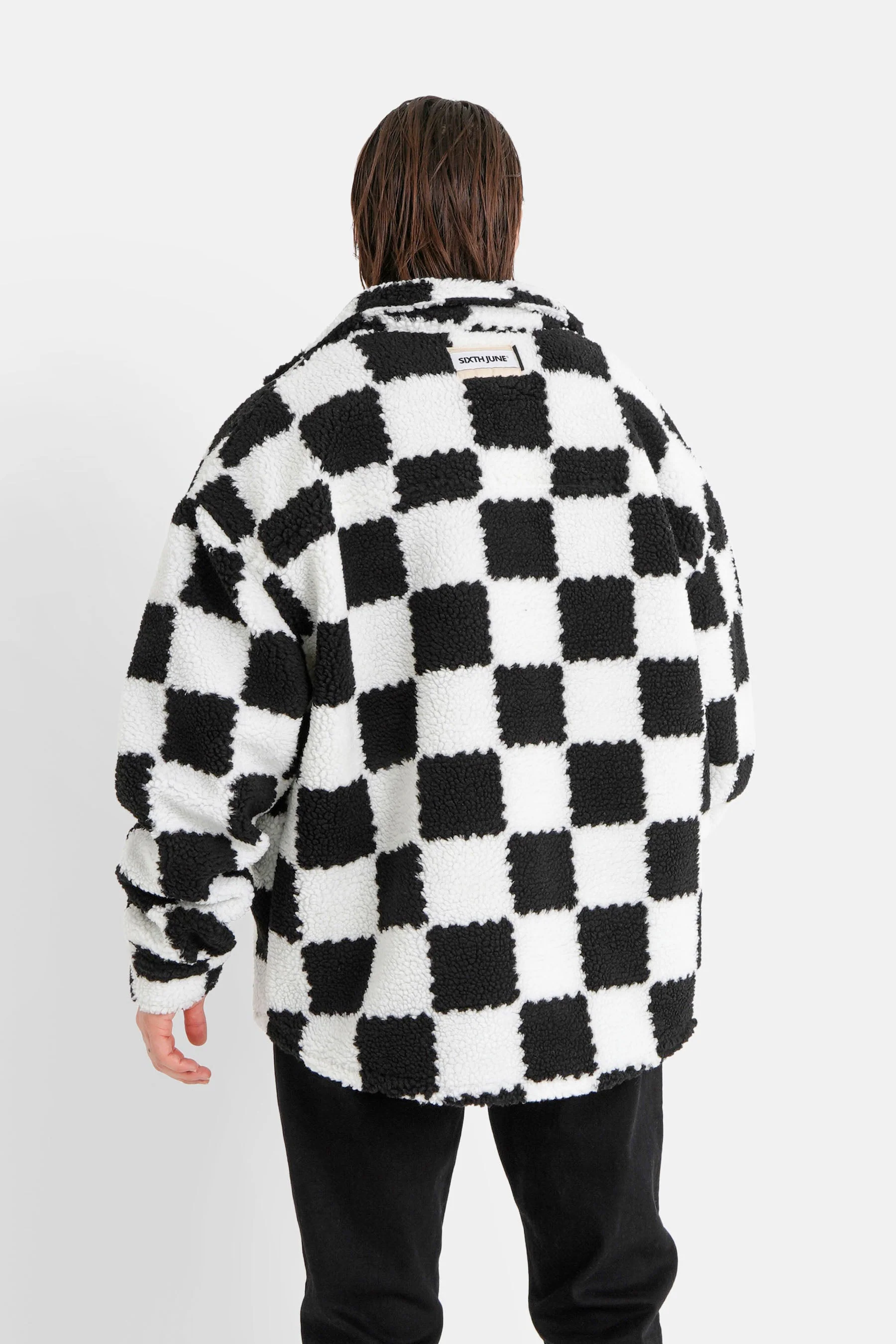 Veste sherpa damier Noir - Image 5