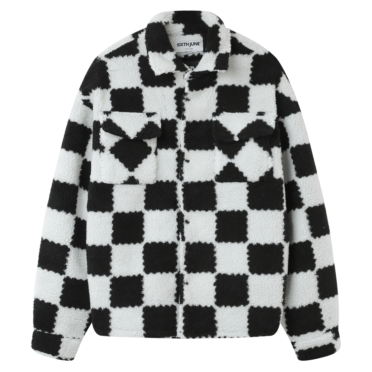 Veste sherpa damier Noir - Image 6
