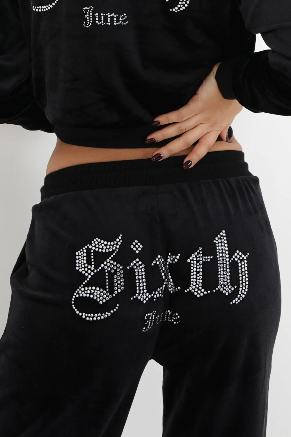 Jogging droit velours strass Noir - Image 3