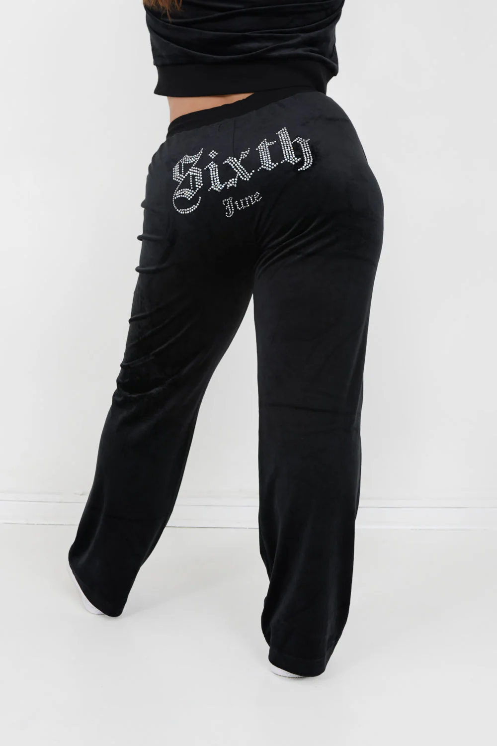 Jogging droit velours strass Noir - Image 8