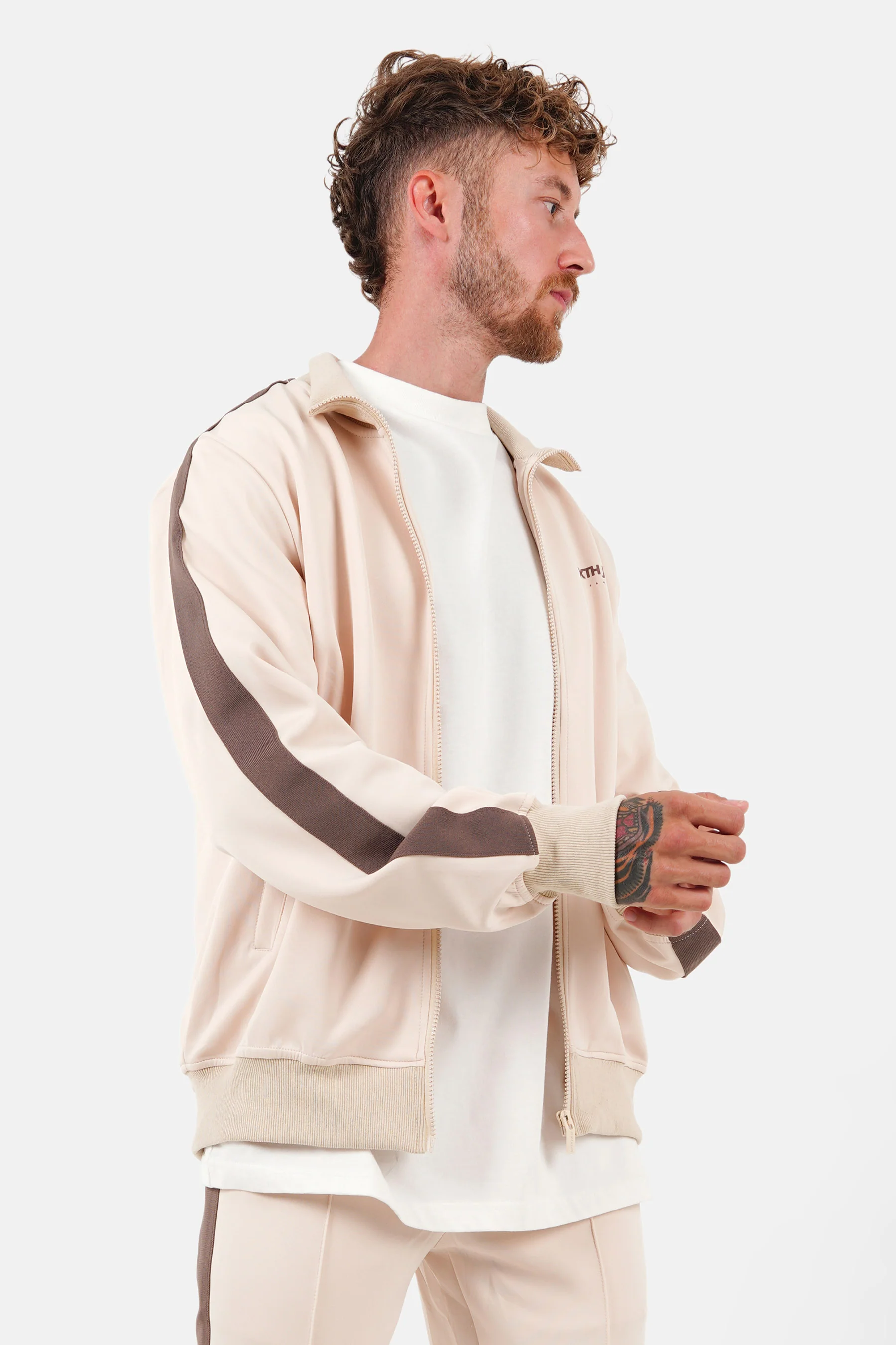 Veste zip bandes Beige - Image 4