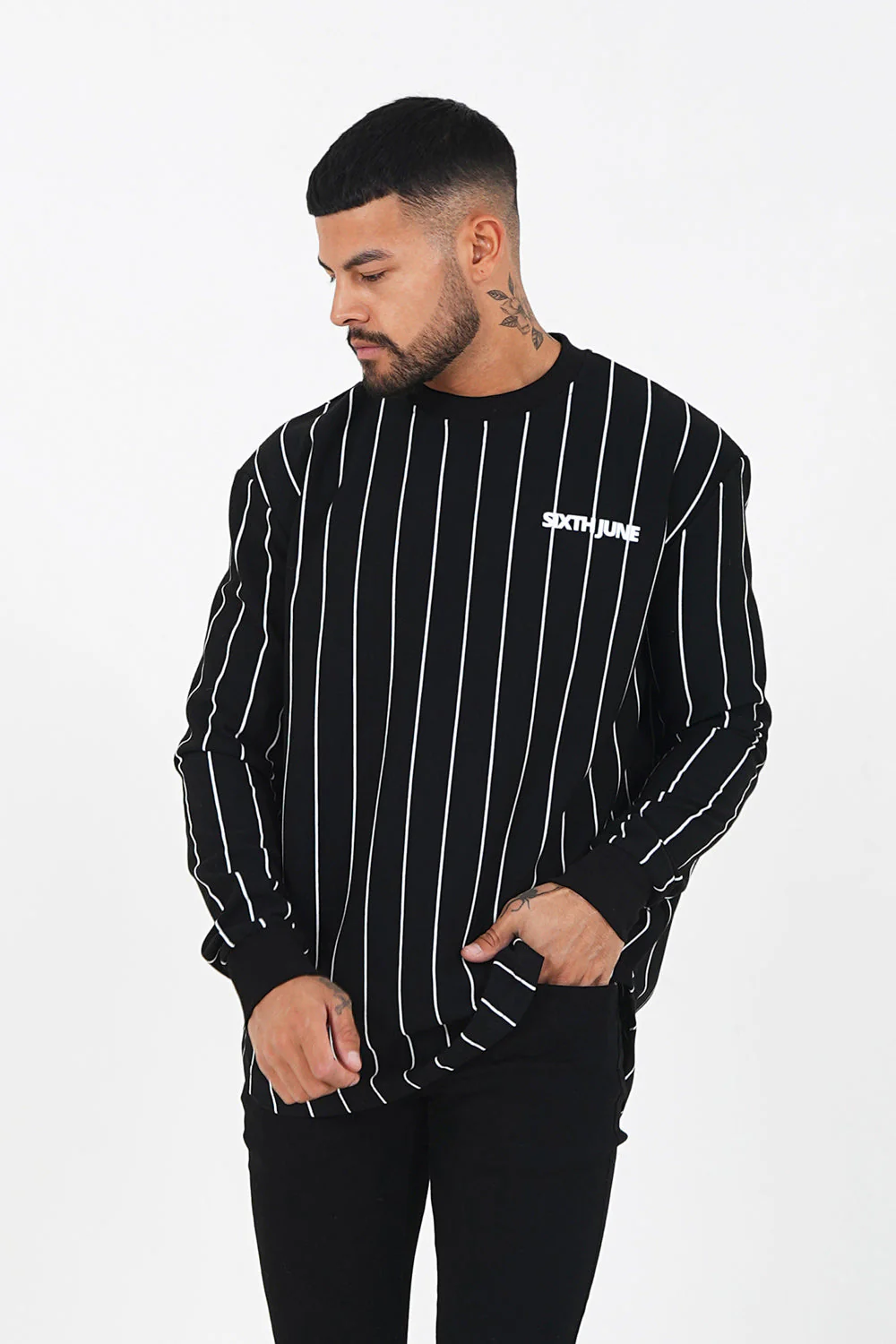 T-shirt manches longues rayures logo Noir - Image 2