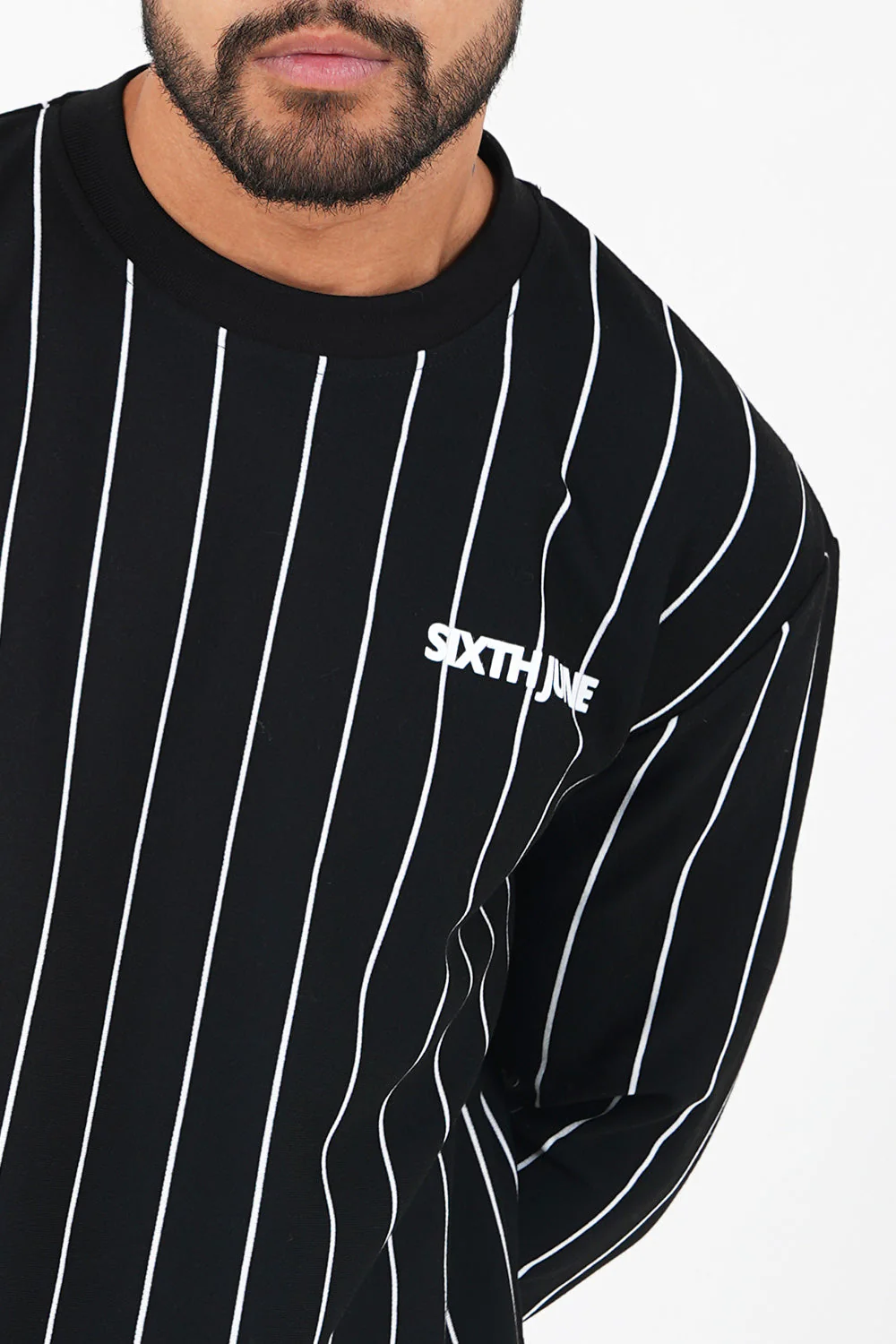 T-shirt manches longues rayures logo Noir - Image 3