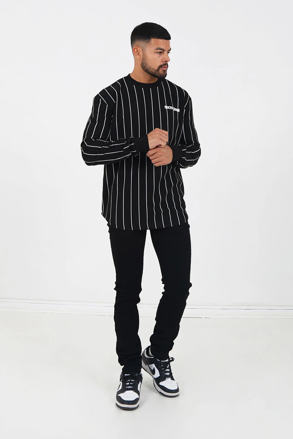 T-shirt manches longues rayures logo Noir - Image 5