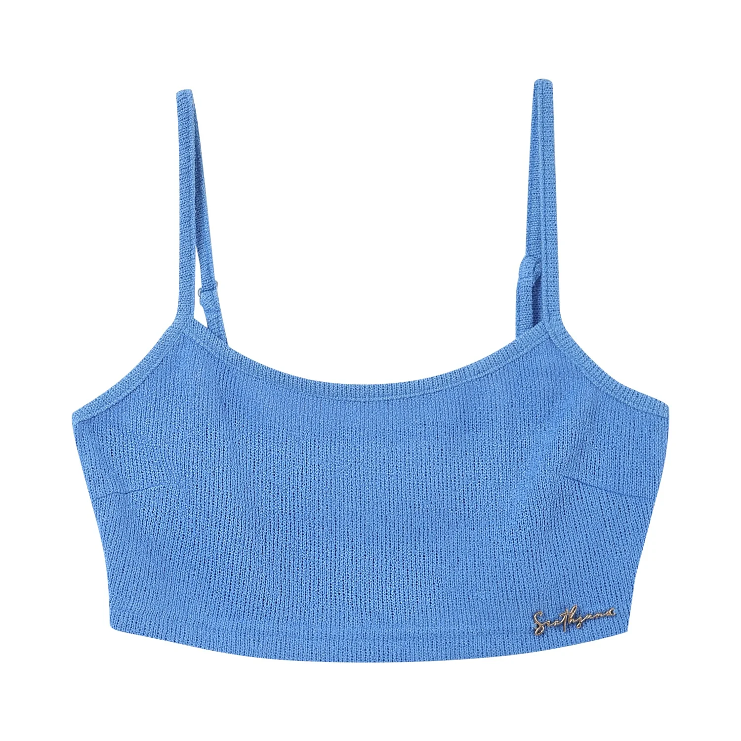Top bretelles bijou côtelé Bleu - Image 7