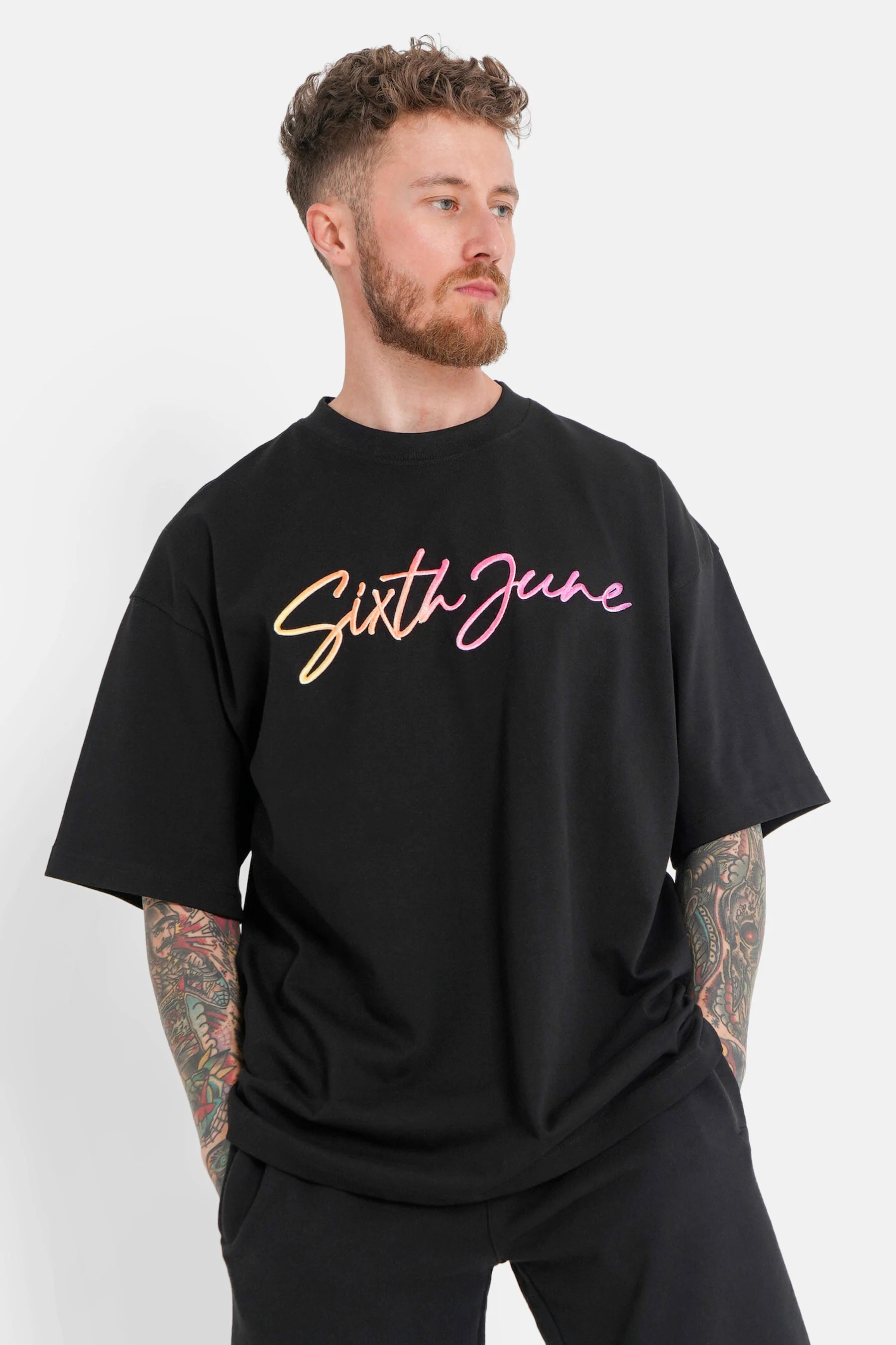 T-shirt logo signature relief Noir