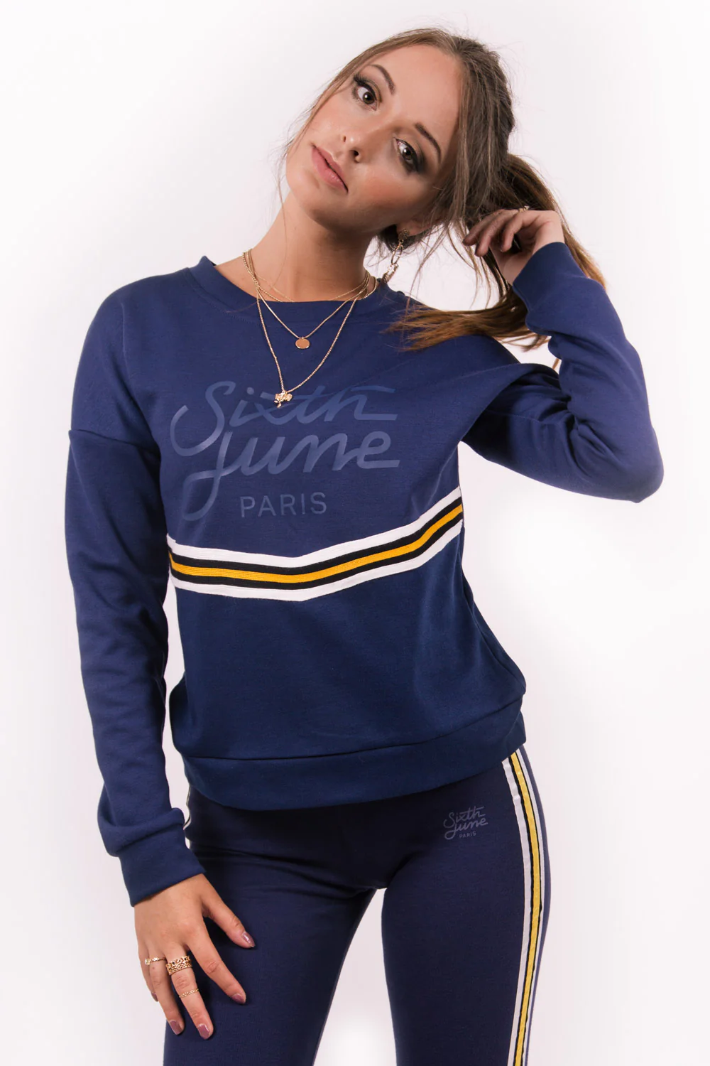 Sweat bicolore bande V bleu - Image 2