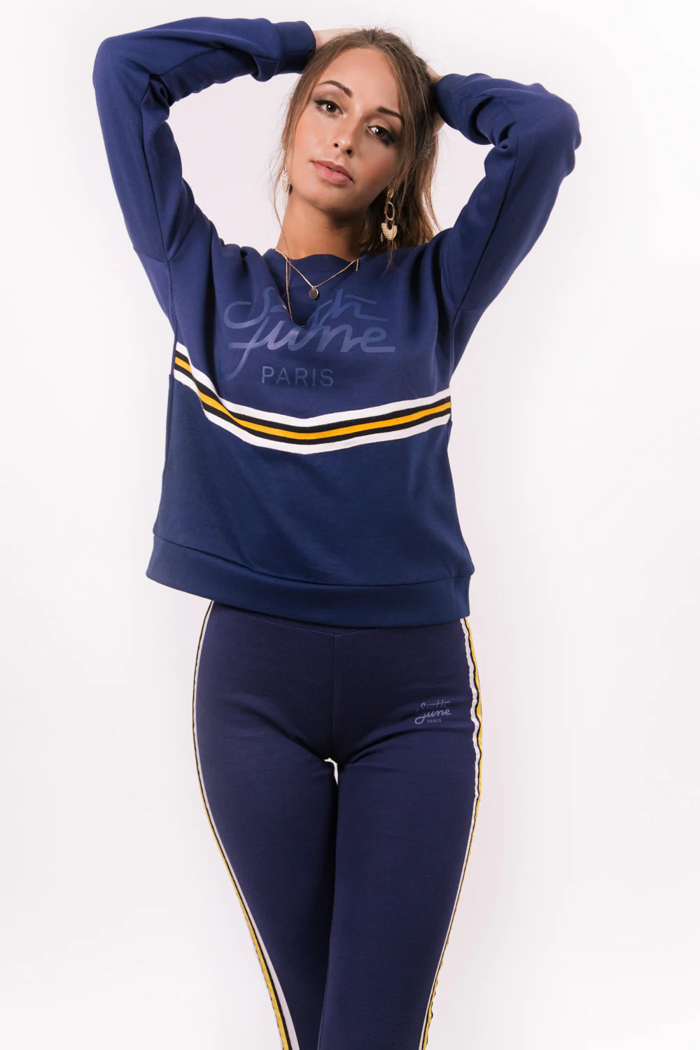 Sweat bicolore bande V bleu - Image 3