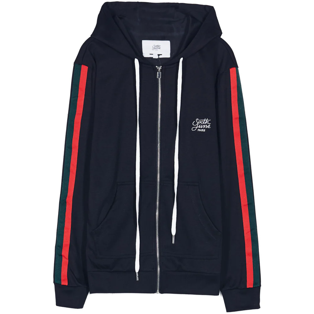Sweat capuche bandes bicolores noir rouge vert