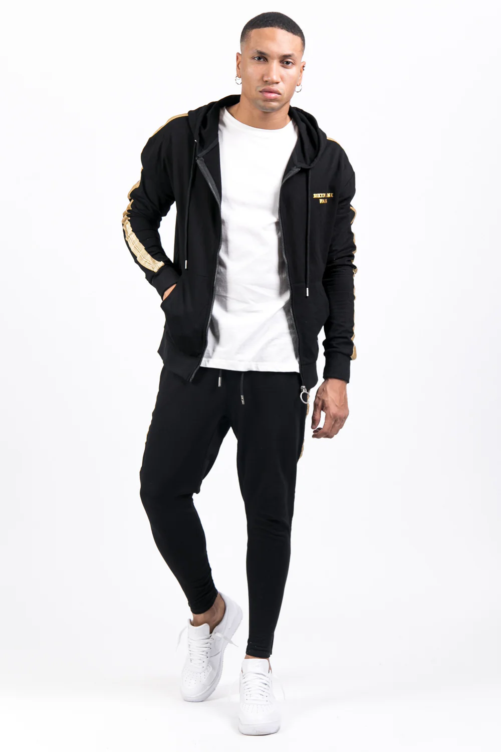 Sweat capuche bandes dorées noir - Image 2