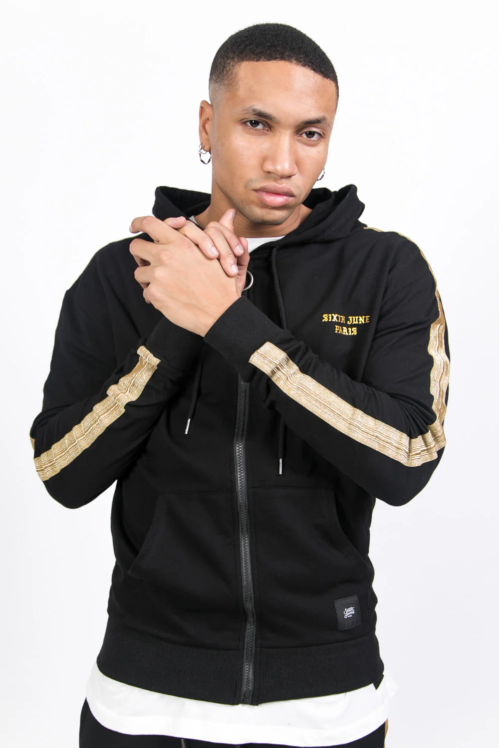 Sweat capuche bandes dorées noir - Image 5
