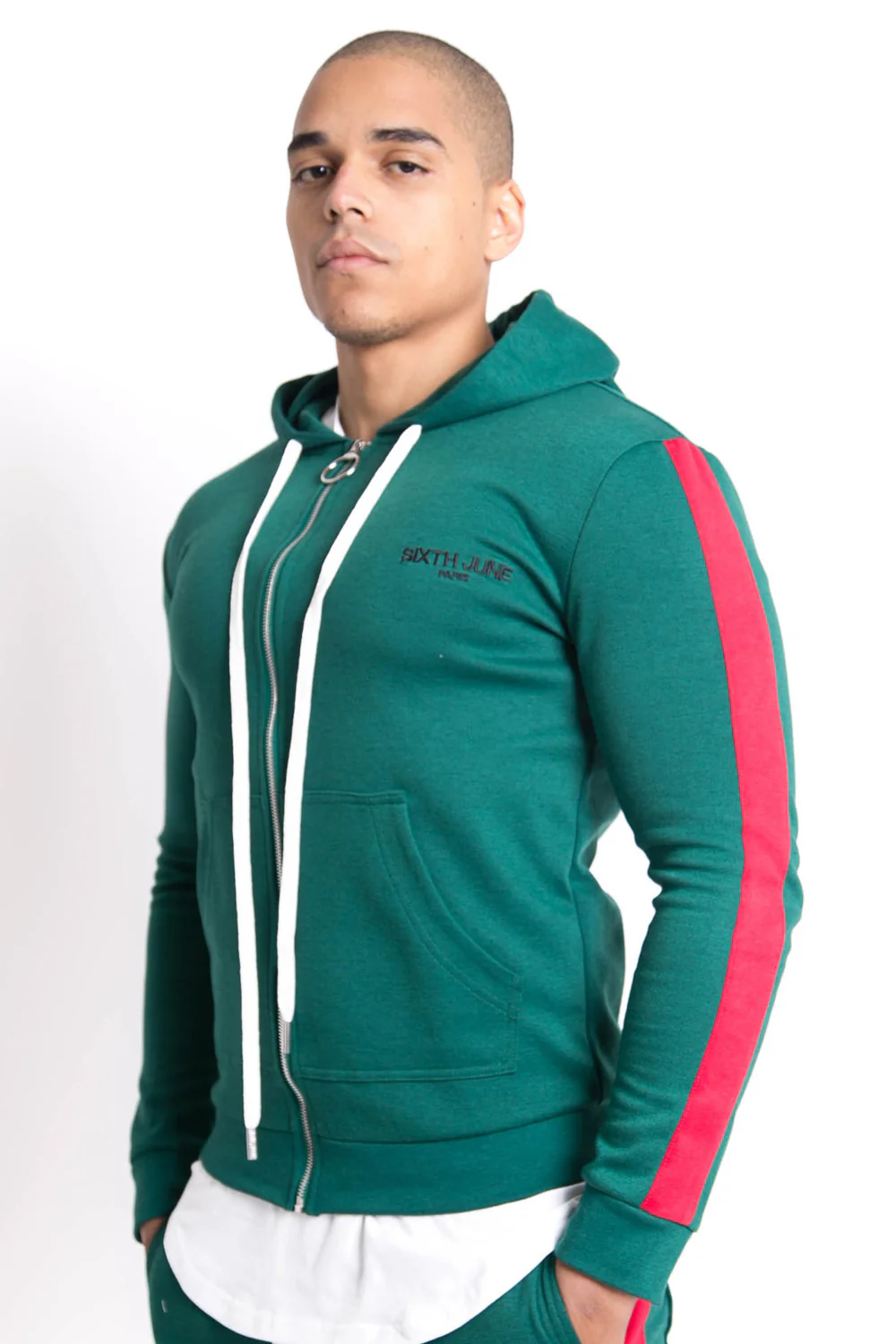 Sweat capuche bandes Sixth June vert rouge - Image 2